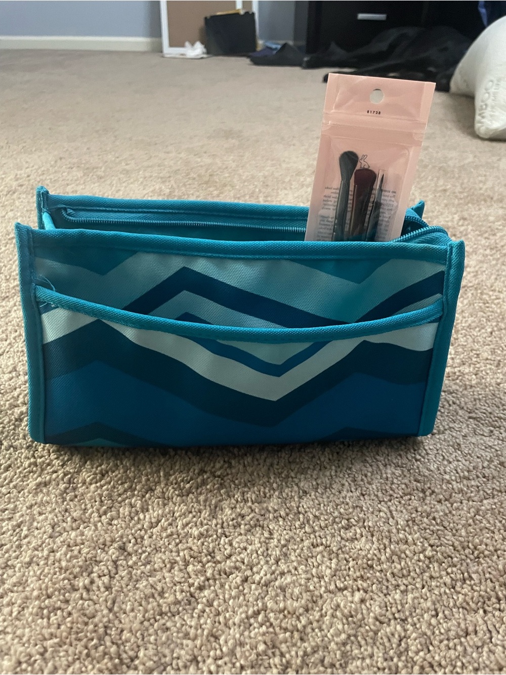 Modella Teal Chevron Makeup Organizer Caddy